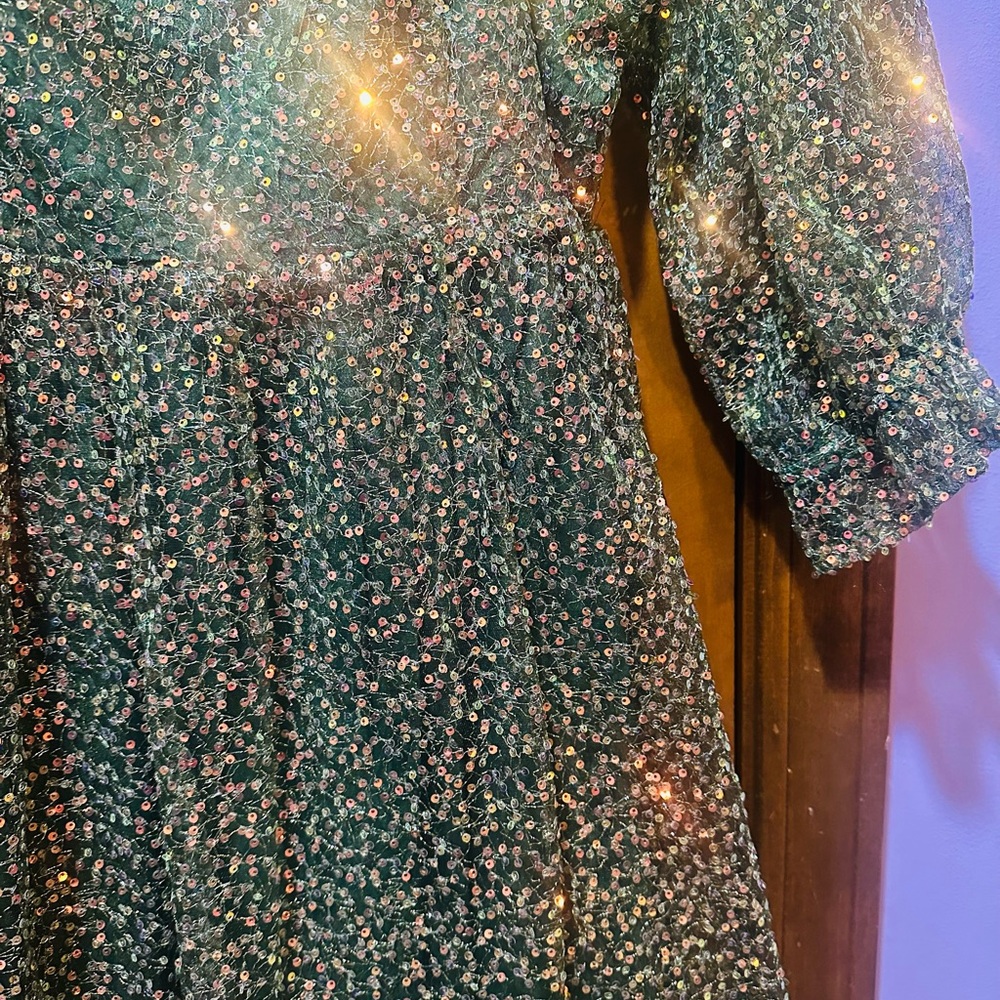 Emerald Sundae Altar’d State Mini Party Dress Sparkle Green & Gold S - Picture 5 of 16